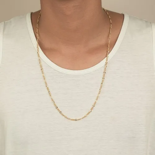 Corrente Masculina 3x1 com Detalhe Achatado Banhada a Ouro 18k