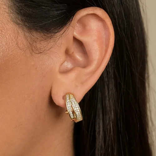 Brinco de Pressão com Duas Fileiras Cravejadas de Zircônias Banhado a Ouro 18k