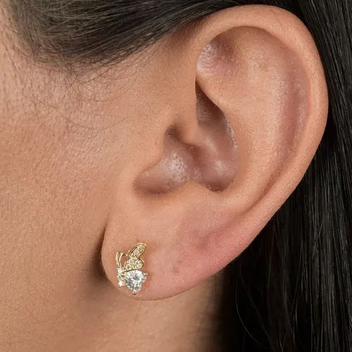 Brinco Meia Borboleta com Zircônias Banhado a Ouro 18 k
