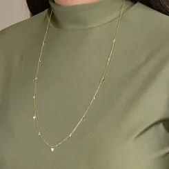 Colar Comprido com Pontos de Luz e Triângulos Lisos Banhado a Ouro 18k