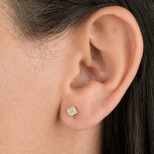 Brinco Quadrado Cravejado com Micro Zircônias Banhado a Ouro 18k