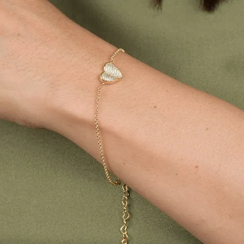 Pulseira com Pingente de Coração Cravejado com Microzircônias Banhado a Ouro 18k