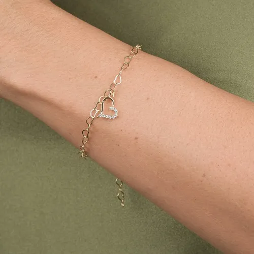 Pulseira Corrente de Corações com Pingente Coração Banhada a Ouro 18K