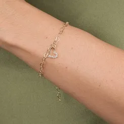 Pulseira Corrente de Corações com Pingente Coração Banhada a Ouro 18K