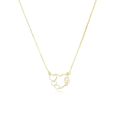Colar Coração Vazado com Filho Banhado a Ouro 18 k