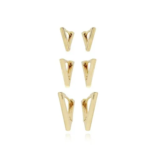 Trio de Brincos Argolinha Triangular Banhado a Ouro 18k