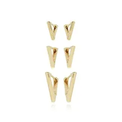 Trio de Brincos Argolinha Triangular Banhado a Ouro 18k
