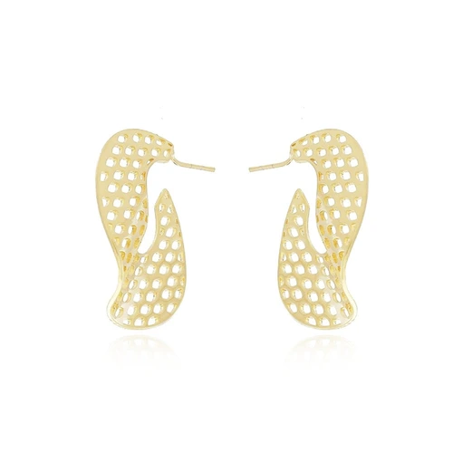 Brinco Argola Telinha Vazada Ondulada Banhado a Ouro 18k