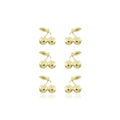 Brinco Pequeno Infantil de Cereja com Tarracha Baby  Banhado a Ouro 18k