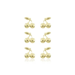 Brinco Pequeno Infantil de Cereja com Tarracha Baby  Banhado a Ouro 18k