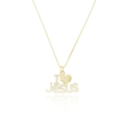Colar Feminino "Eu Amo Jesus" Banhado a Ouro 18K