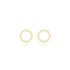 Brinco Redondo com Aro Intercalado de Meia Bolinha e Zircônias Banhado a Ouro 18k
