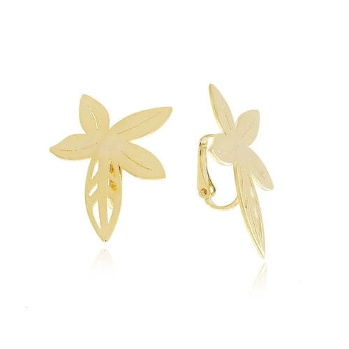 Brinco de Pressão Flor Orgânica Banhado a Ouro 18k