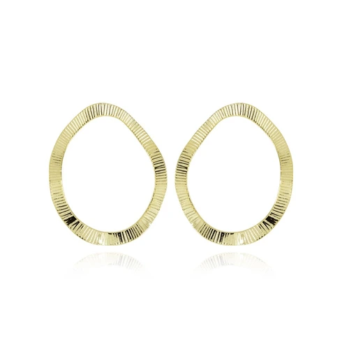 Brinco Grande Oval Orgânico Banhado a Ouro 18k