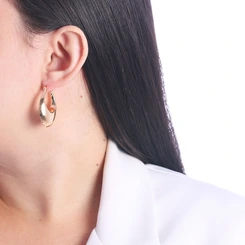 Brinco Argola Articulada Oval Abaulada Banhado a Ouro 18k