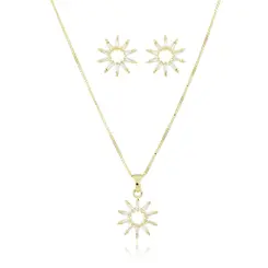 Conjunto Colar e Brinco Redondo Navete Banhado a Ouro 18 k