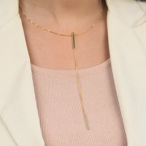Colar Feminino Gravatinha Quadrado Banhado a Ouro 18k
