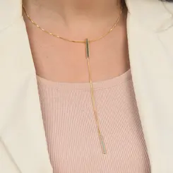 Colar Feminino Gravatinha Quadrado Banhado a Ouro 18k