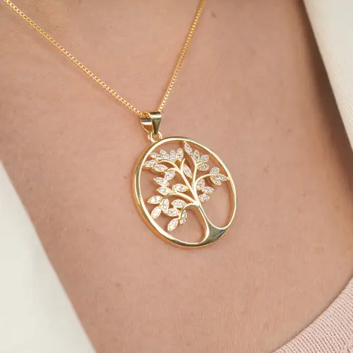 Colar Árvore da Vida com Microzircônias Banhado a Ouro 18k