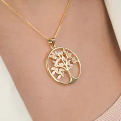 Colar Árvore da Vida com Microzircônias Banhado a Ouro 18k
