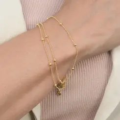 Pulseira Feminina com Três Correntes e Bolinhas Banhada a Ouro 18k