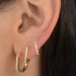 Trio de Argolas Cravejadas com Microzircônias Branhado a Ouro 18 k