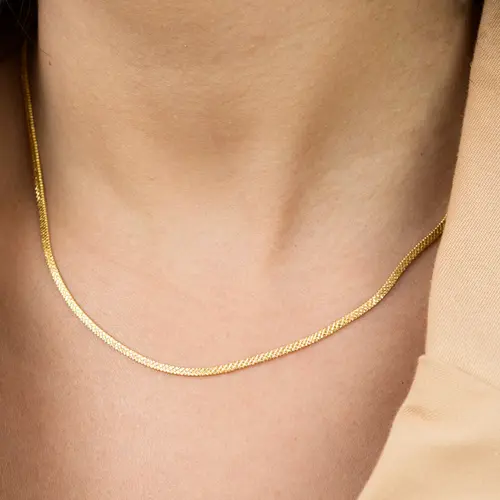 Colar Choker Fita Laminada Detalhada 2 mm Banhado a Ouro 18K