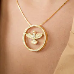 Colar Religioso Círculo com  Divino Espírito Santo Banhado a Ouro 18K