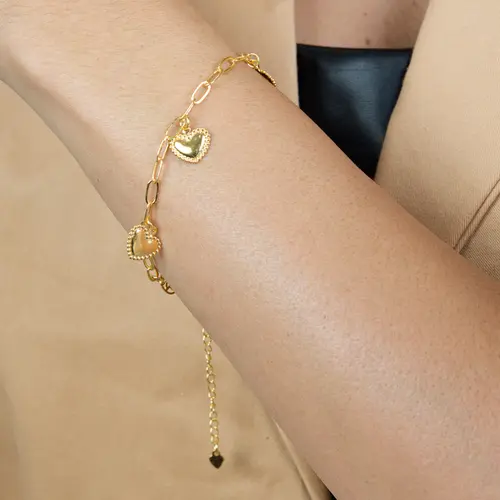 Pulseira Pingentes Corações Lisos Banhada a Ouro 18k