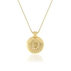 Colar Círculo Liso com Letra Cravejada com Zircônias Banhado a Ouro 18K