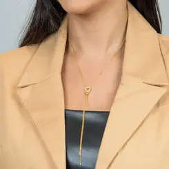 Colar Gravatinha com Pingente de Coração Cravejado Zircônias Banhado a Ouro 18k