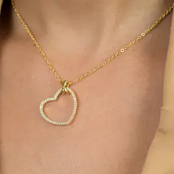 Colar Coração Vazado com Elo em X Banhado a Ouro 18k