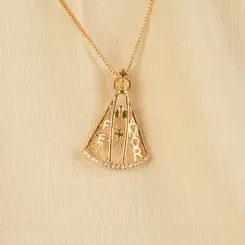 Colar Nossa Senhora com Palavras de Fé e Amor Banhado a Ouro 18k