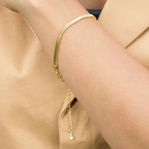 Pulseira Fita Laminada Detalhada 3 mm Banhada a Ouro 18k