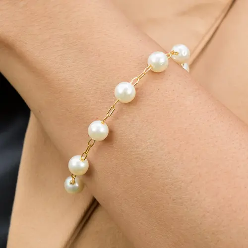 Pulseira de Pérolas Banhada a Ouro 18k