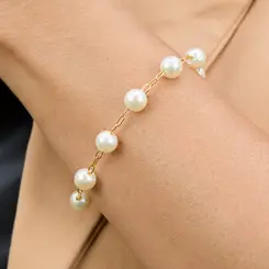 Pulseira de Pérolas Banhada a Ouro 18k
