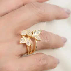 Anel Aros e Borboletas com Zircônias Banhado a Ouro 18K