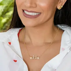 Colar Coração com Dois Filhos Cravejado com Zircônias Banhado a Ouro 18 k