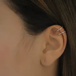 Brinco Picierng Fake com Dois Aros Lisos Banhado a Ouro 18 k