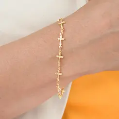 Pulseira Cruzinhas Lisas Banhada a Ouro 18 k