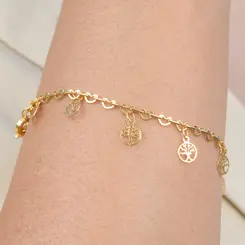 Pulseira com Pingente Árvore da Vida Vazado Banhada a Ouro 18K