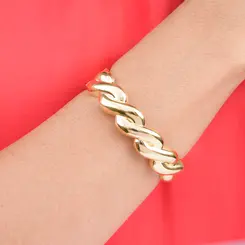 Pulseira Bracelete Elo Torcido Banhado a Ouro 18K