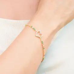 Pulseira Riviera Colorida com Pingente de Coração Vazado Banhada a Ouro 18K