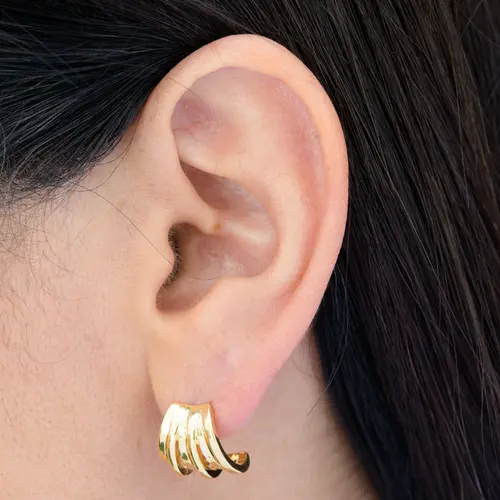 Brinco Earcuff Seis Fileiras Verticais Banhado a Ouro 18K