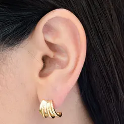 Brinco Earcuff Seis Fileiras Verticais Banhado a Ouro 18K