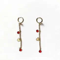 Argola Minnie Cristal Vermelho Articulada Dourada Banhado a Ouro 18 k