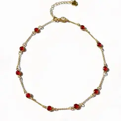 Colar Choker com Cristal Vermelho Intercalados Banhado a Ouro 18k