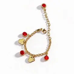 Pulseira Infantil Minnie e Cristais Vermelhos Banhado a Ouro 18 k
