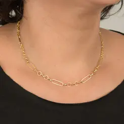 Colar Choker Elos Delicados Ovais e Redondos Banhado a Ouro 18k