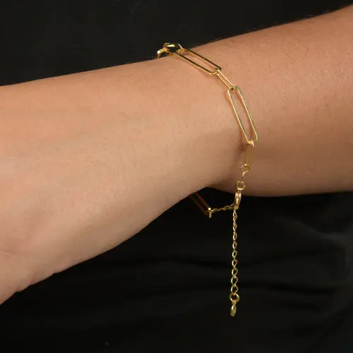 Pulseira Elos Retangulares e Ovais Banhada a Ouro 18k